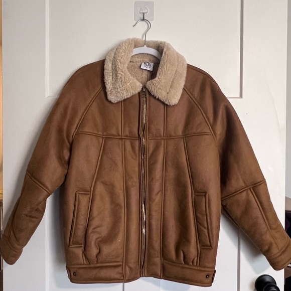 BDG Tan Shearling-Lined Bomber Jacket - Picture 3 of 6